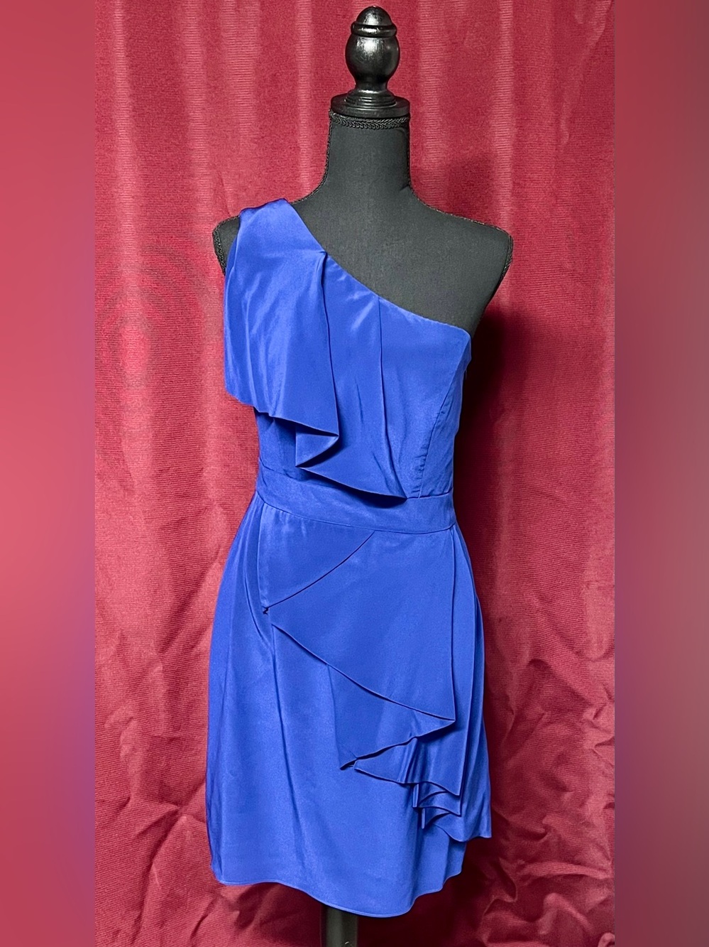 Shoshanna One-Shoulder Sapphire Blue Ruffled Dress